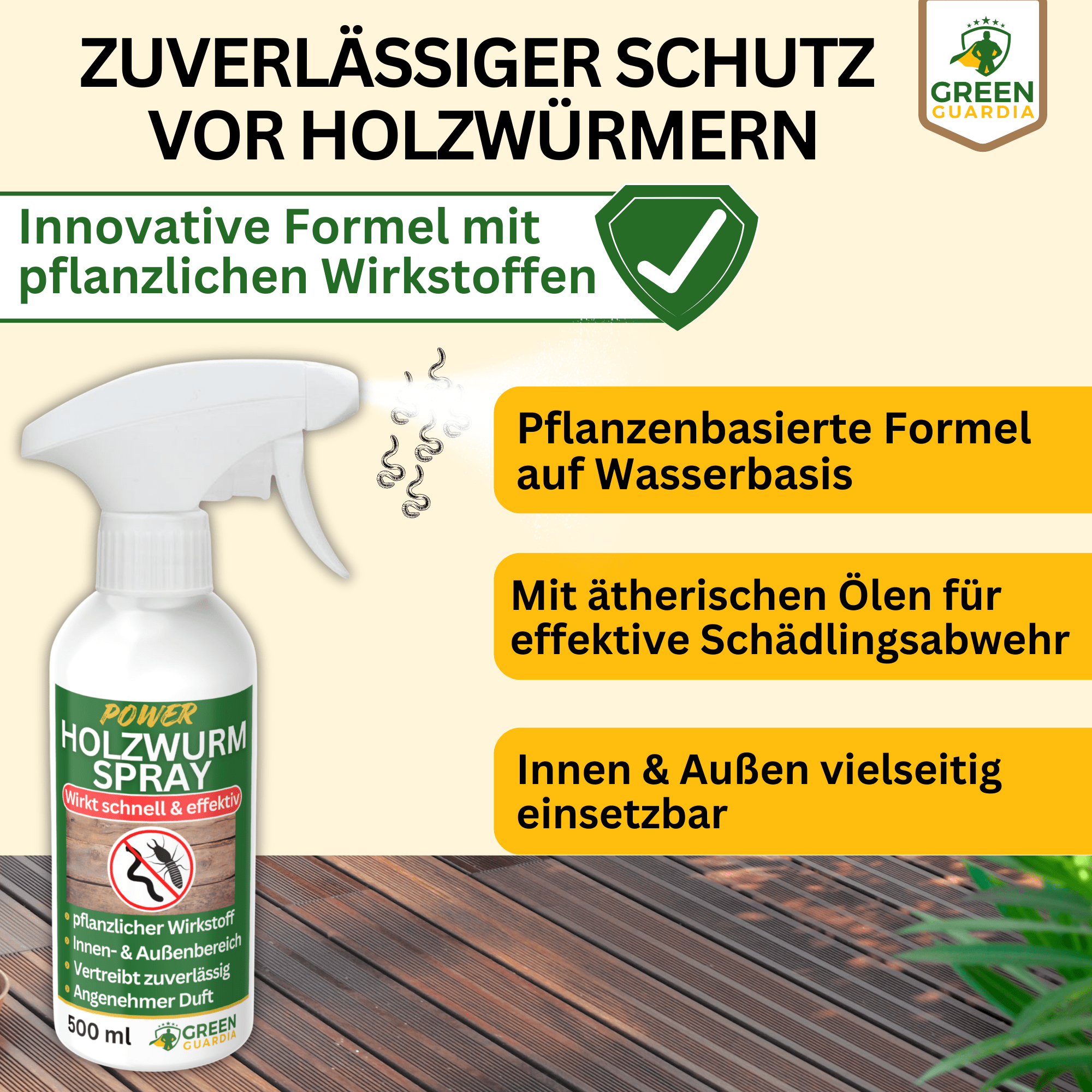 Holzwurm Abwehrspray Power - Konzentrat - Green Guardia - Ihr Experte für Schädlinge und Pflanzen