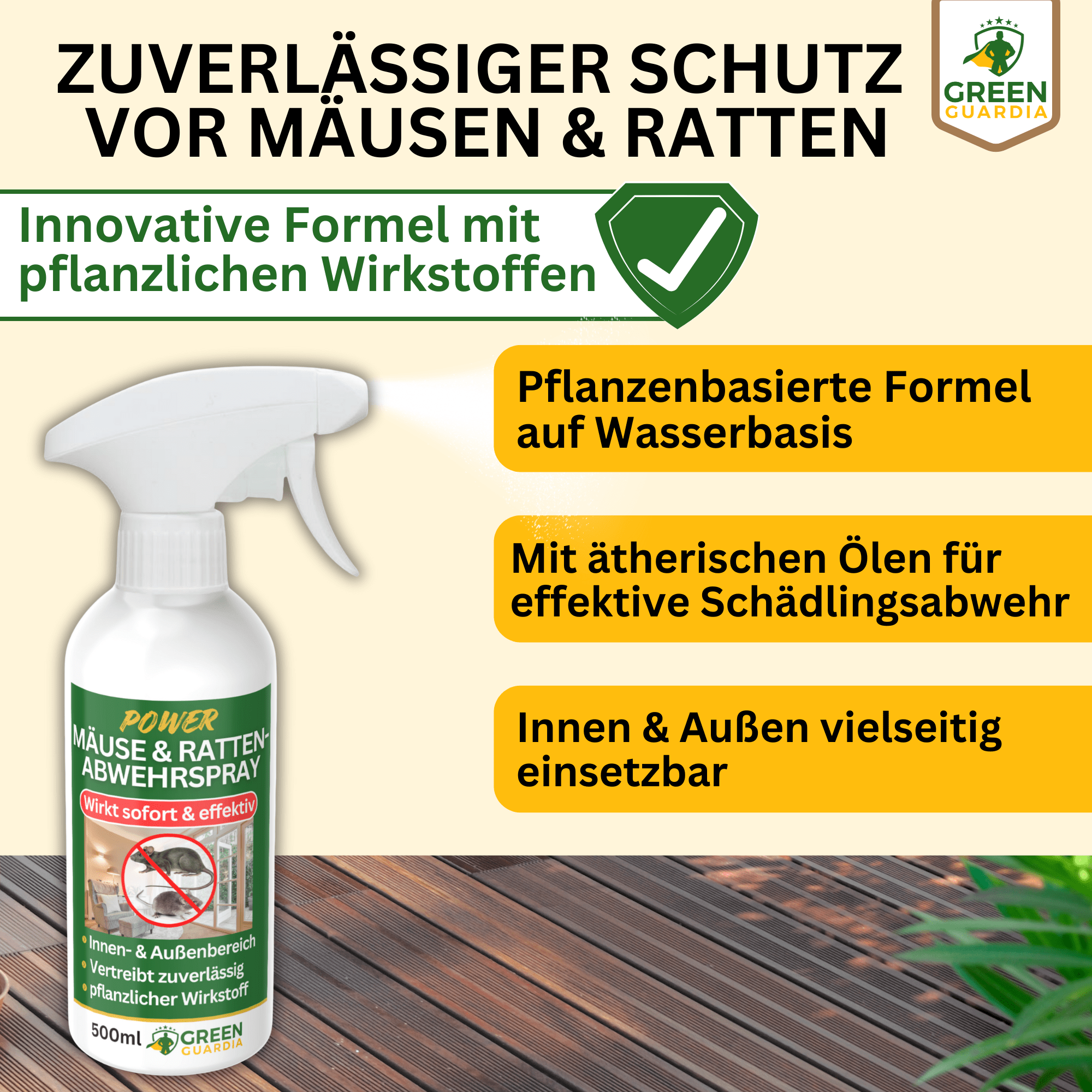 Mäuse/Ratten - Abwehrspray Power - Konzentrat - Green Guardia - Ihr Experte für Schädlinge und Pflanzen