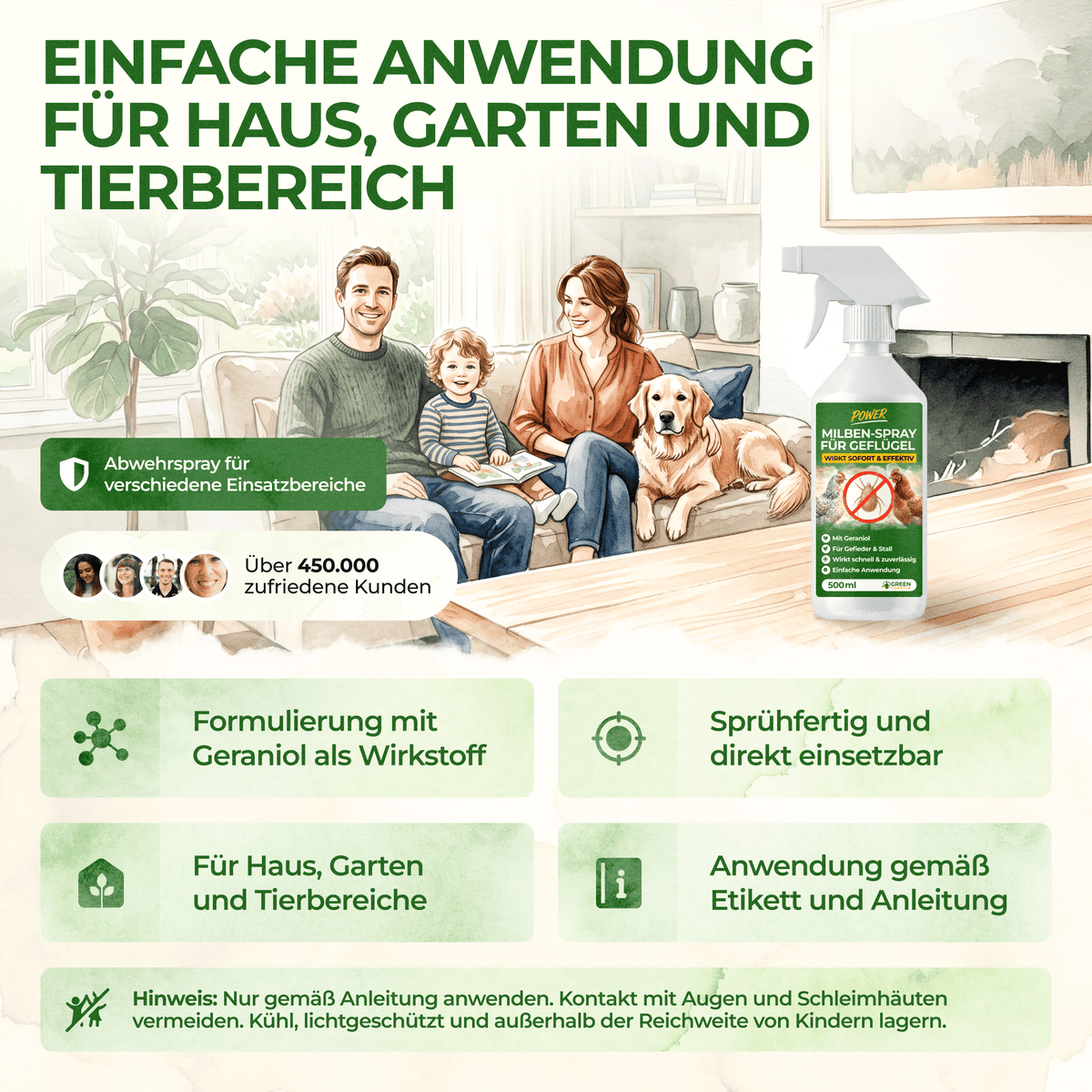 Milben-Abwehrspray für Hühner & Geflügel – Power-Konzentrat 500 ml - Green Guardia - Ihr Experte für Schädlinge und Pflanzen