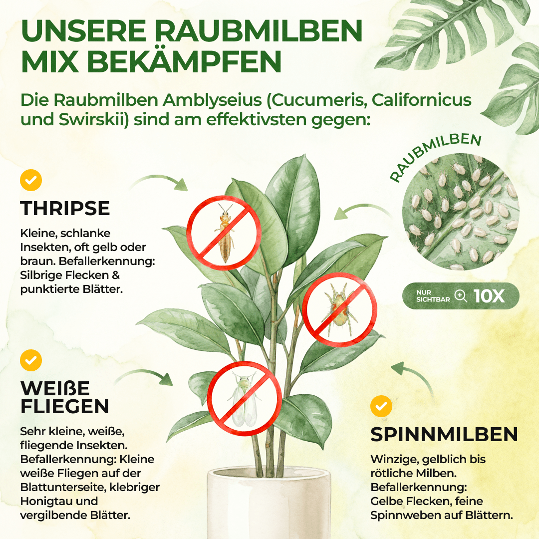 Raubmilben Trio gegen Thripse, Spinnmilben & Weiße Fliegen - Green Guardia - Ihr Experte für Schädlinge und Pflanzen